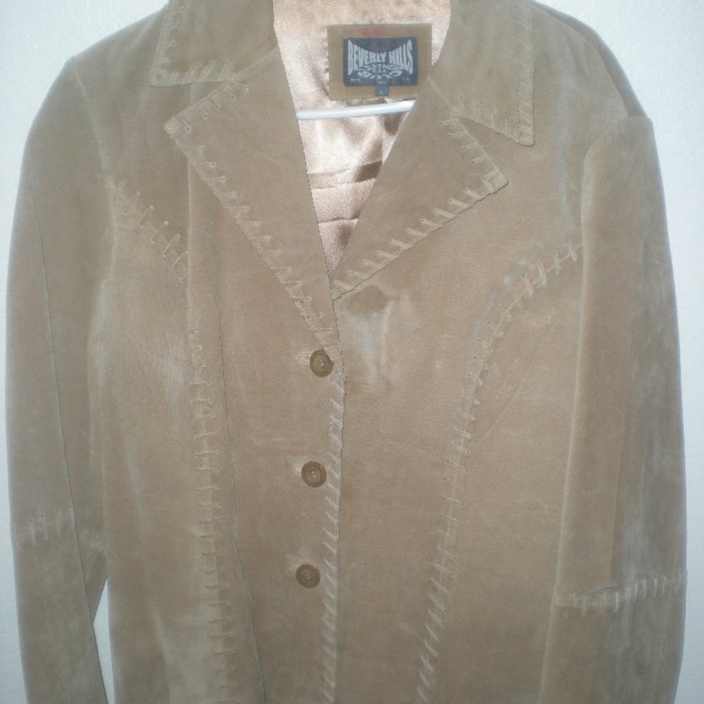 BEVERLY HILLS Leather Club  Jacket  Suede  Size L  Vintage  Tan